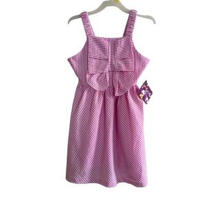 Blueberi Boulevard Pink White Stripes Big Bow Dress Girls Size 7 NWT